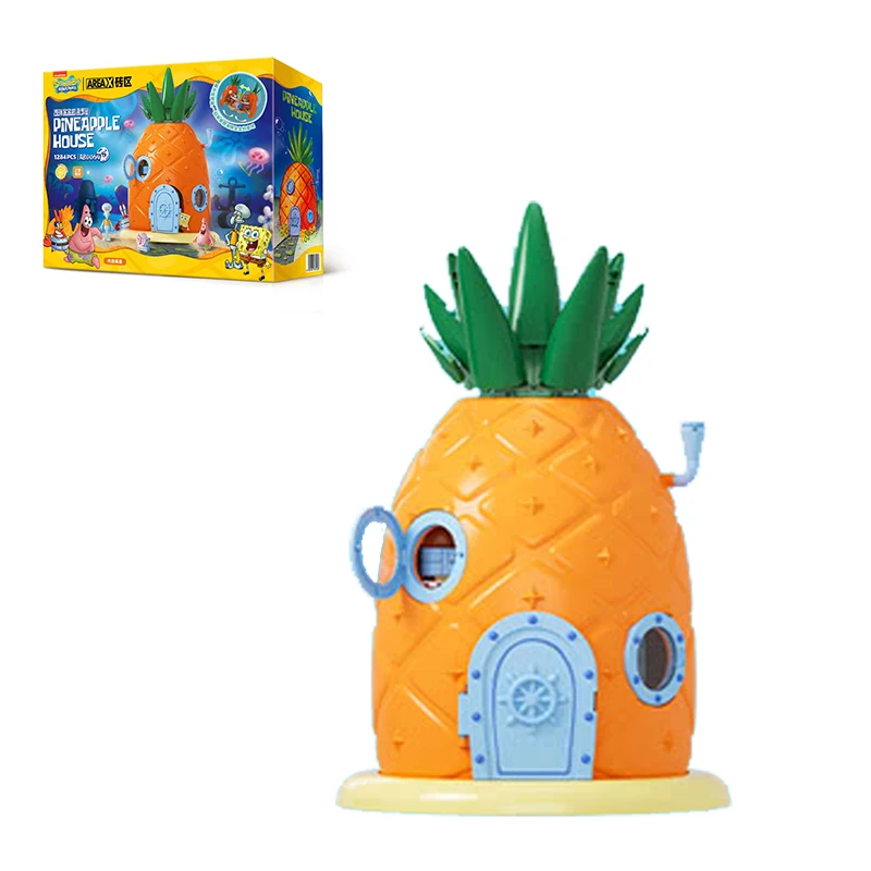 SpongeBob bouwblokken met 4 figuren, ananashuis modulaire bouwsets voor volwassenen jongens kinderen kerstcadeau (1284 stuks)