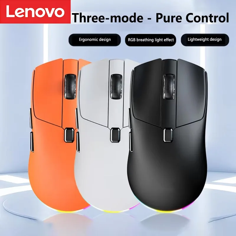 Lenovo Wireless Mouse Tri-Mode 2.4G Bluetooth Rechargeable Gaming Mouse Ultra-Light 12000 DPI Ergonomic Optical For Laptop PC