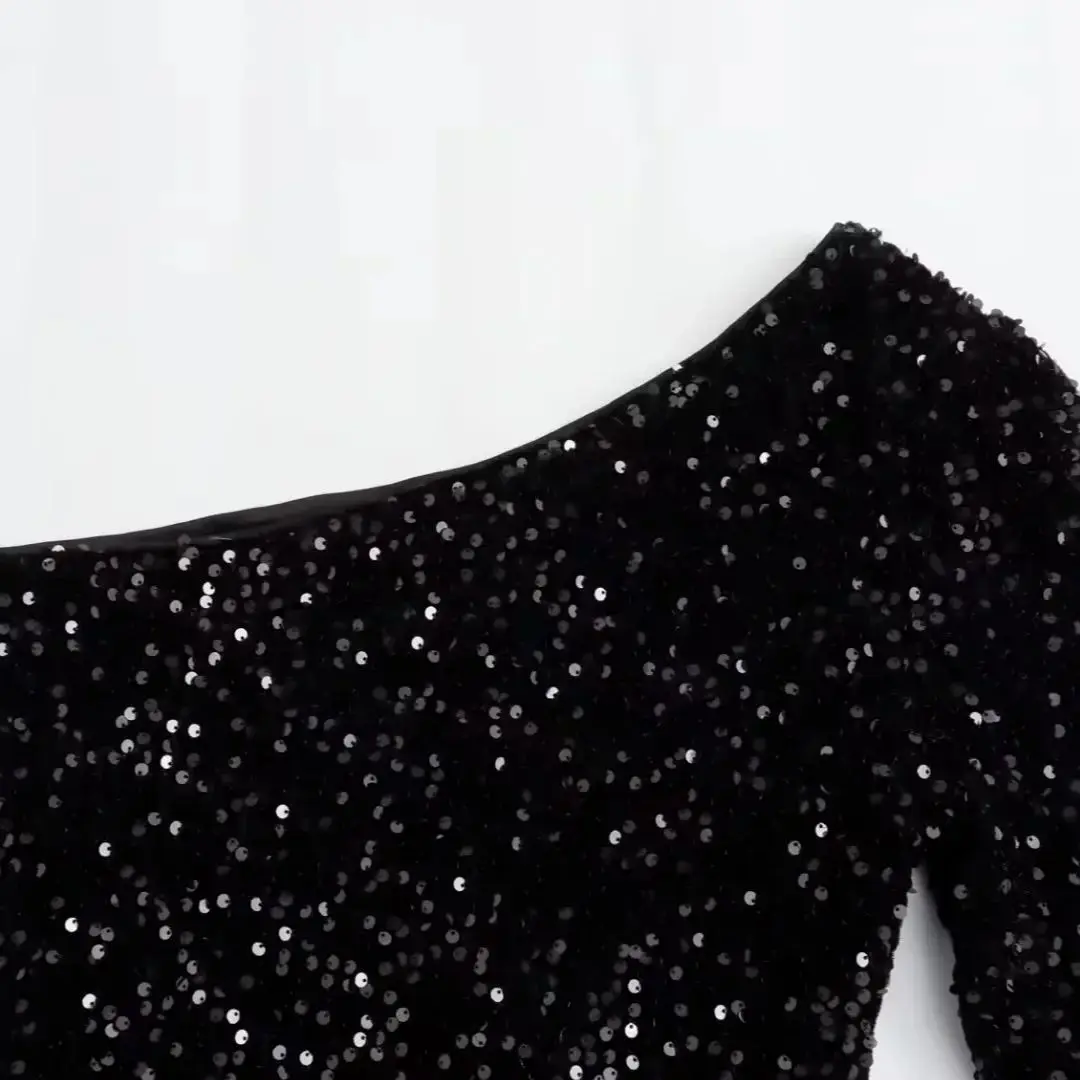 TRAF-Robe de Soirée Longue à Paillettes pour Femme, Dos aux, Sexy, Éducative, Slim, Froncée, Été