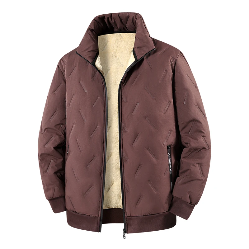 Autumn Winter Bomber Jacket Men Diamond Pattern Fleece Lined Casual Jacket Men Fashion Clothing New Slim Fit Warm Coat