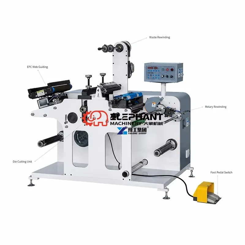 Automatic Rotary Label Die Cutting Machine with Turret Rewind, Rotary Die Cutter for Blank Adhesive Label Roll Processing