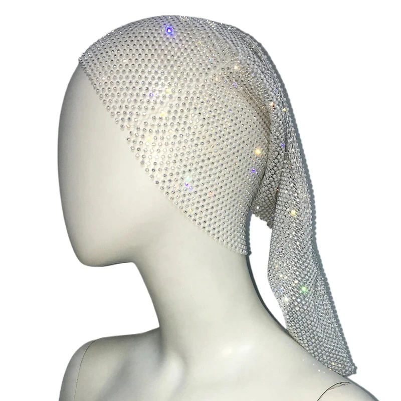 Damen Voll-Strass-Mesh-Kopftuch Funkelnder Kristall-Langschwanz-Kopfwickel Elastische Glitzernde Kopfbedeckung für Party, Club und Abendveranstaltungen – Detail 10