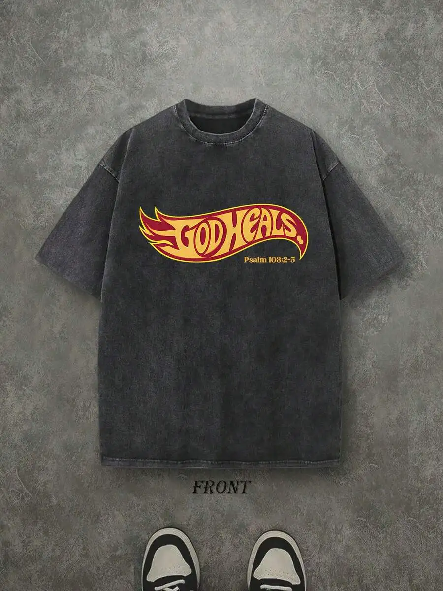 

God Heals Unisex Washed Christian Shirt, Christian Scripture T-Shirt, Vintage Retro Washed Shirt Single-Sided Printed (230 Heavyweight Pure Cotton T-Shirt) High Quality Christian T-Shirt, Christian Gifts, Men's And Women's Shirts, Comfortable, Fashion Chr