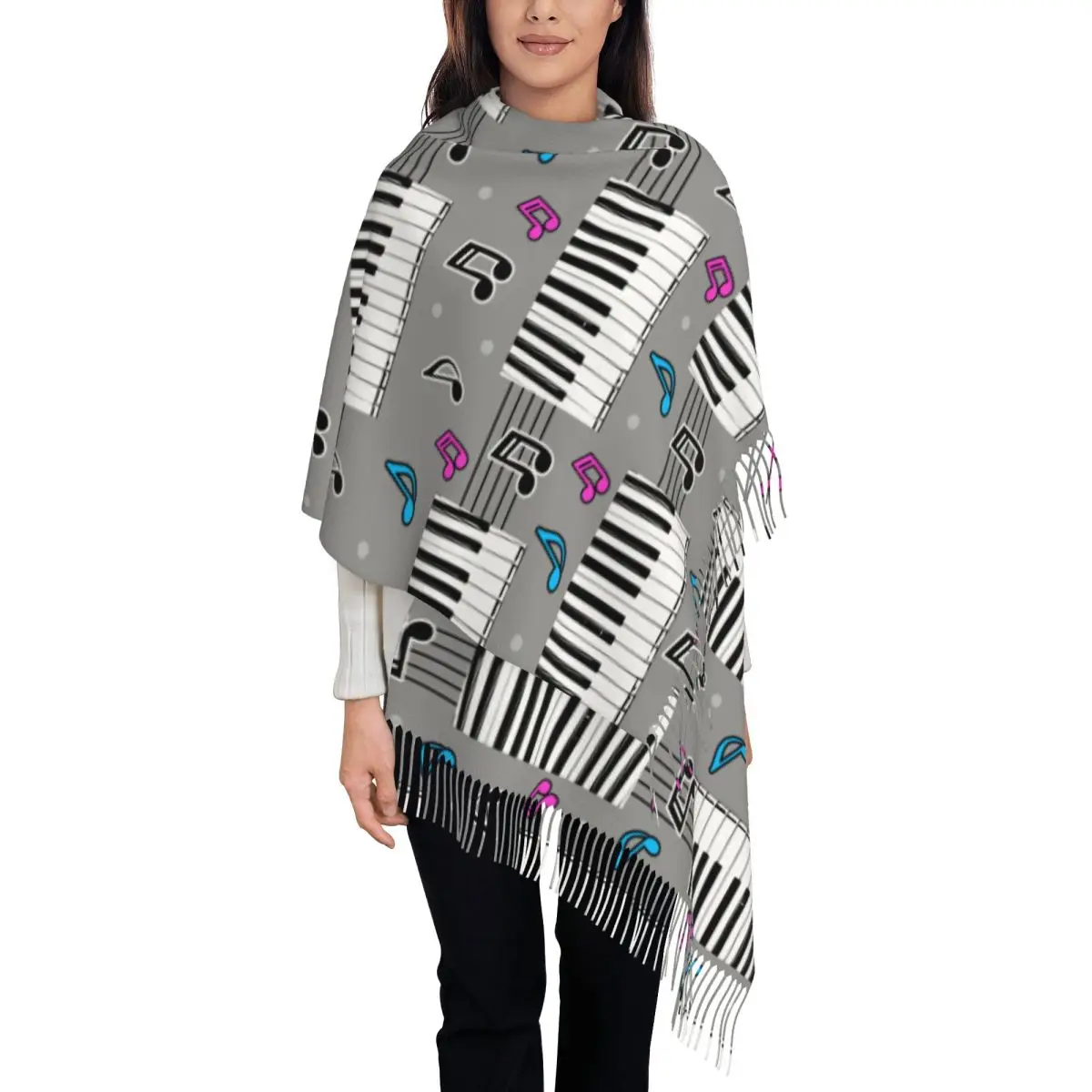 Piano Keys With Staff And Notes Women's Soft Scarf Warm Soft Scarf Winter Halloween Shawl