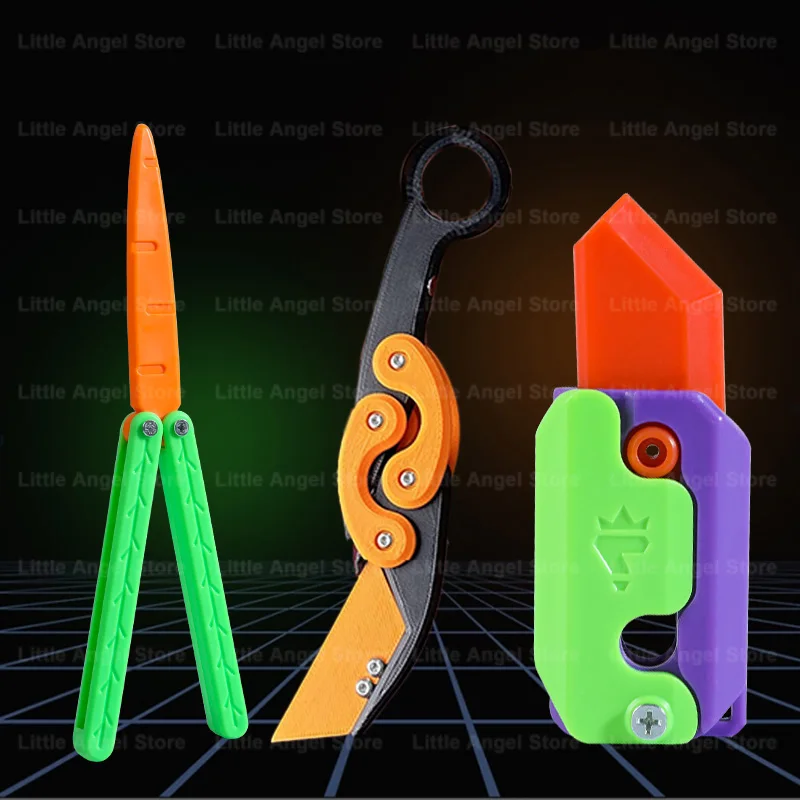 Neue 3D Gedruckt Schwerkraft Klaue Messer Spielzeug Stress Relief Schmetterling Zappeln Hand Greifer Sensorischen Spielzeug Klapp Klaue Messer Rettich für Geschenk