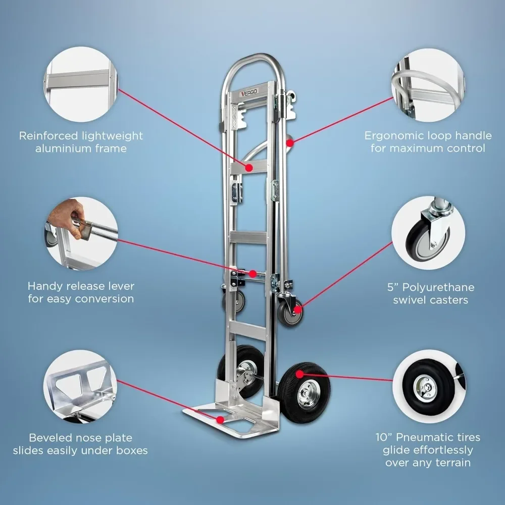 - AS7B Heavy Duty Aluminum 2 in 1 Dolly (800 lb Capacity) Lightweight Reinforced Frame,