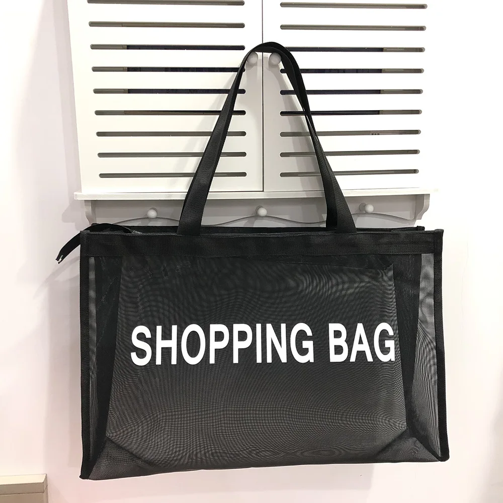 Fashionable and convenient mesh large capacity shopping bag, daily necessities storage bag, tourist beach bathing products, envi