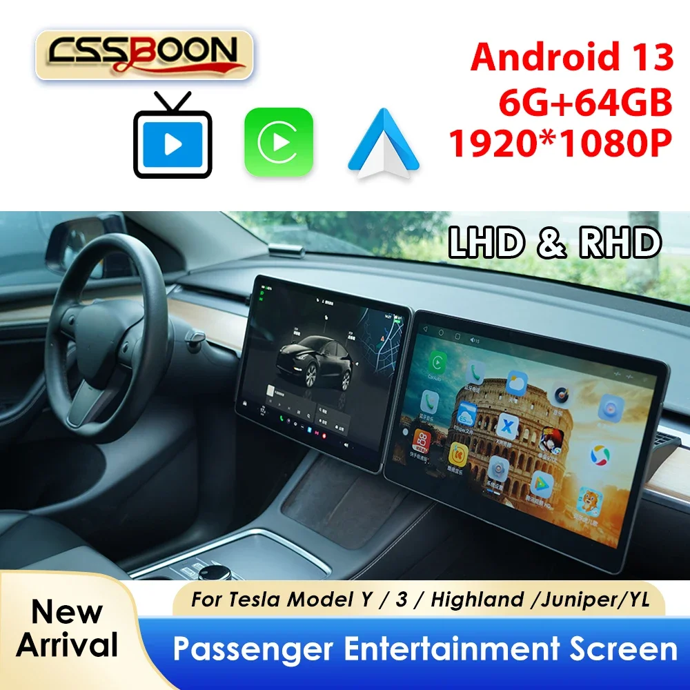 CSSBOON 15.6 Inch Passenger Entertainment Screen for Tesla Model 3 Y Highland Support Wireless Carplay Passenger Media Player