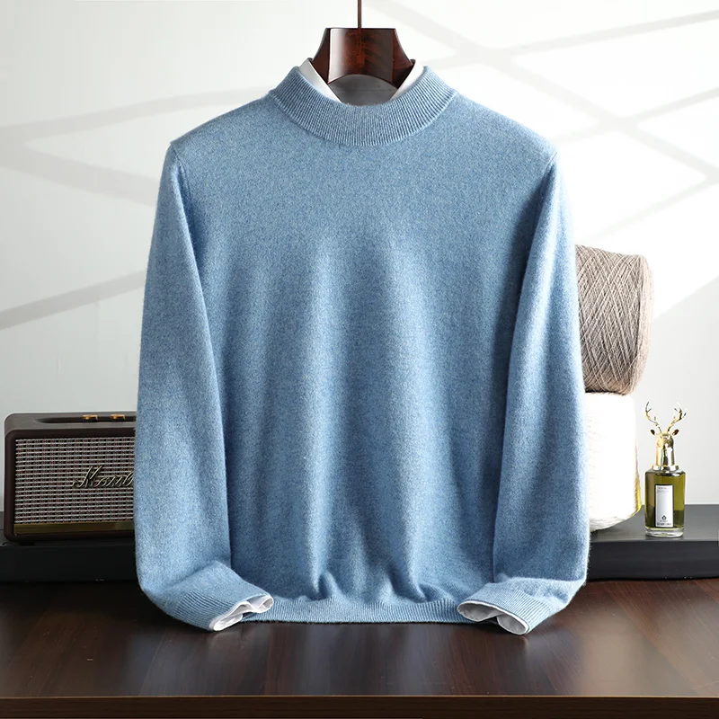 New {100% Cashmere} Men\'s Cashmere Hot Selling Half High Collar Casual Solid Color Knitted Sweater for Men