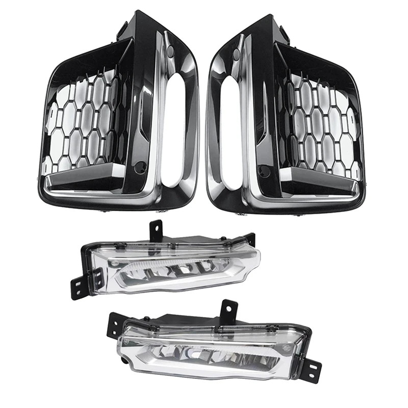 

1Set Car Front Bumper Fog Lamp Grille Frame Trim Strip & LED Daytime Running Light Parts For BMW X3 X4 G08 G02 G01 2018-2020