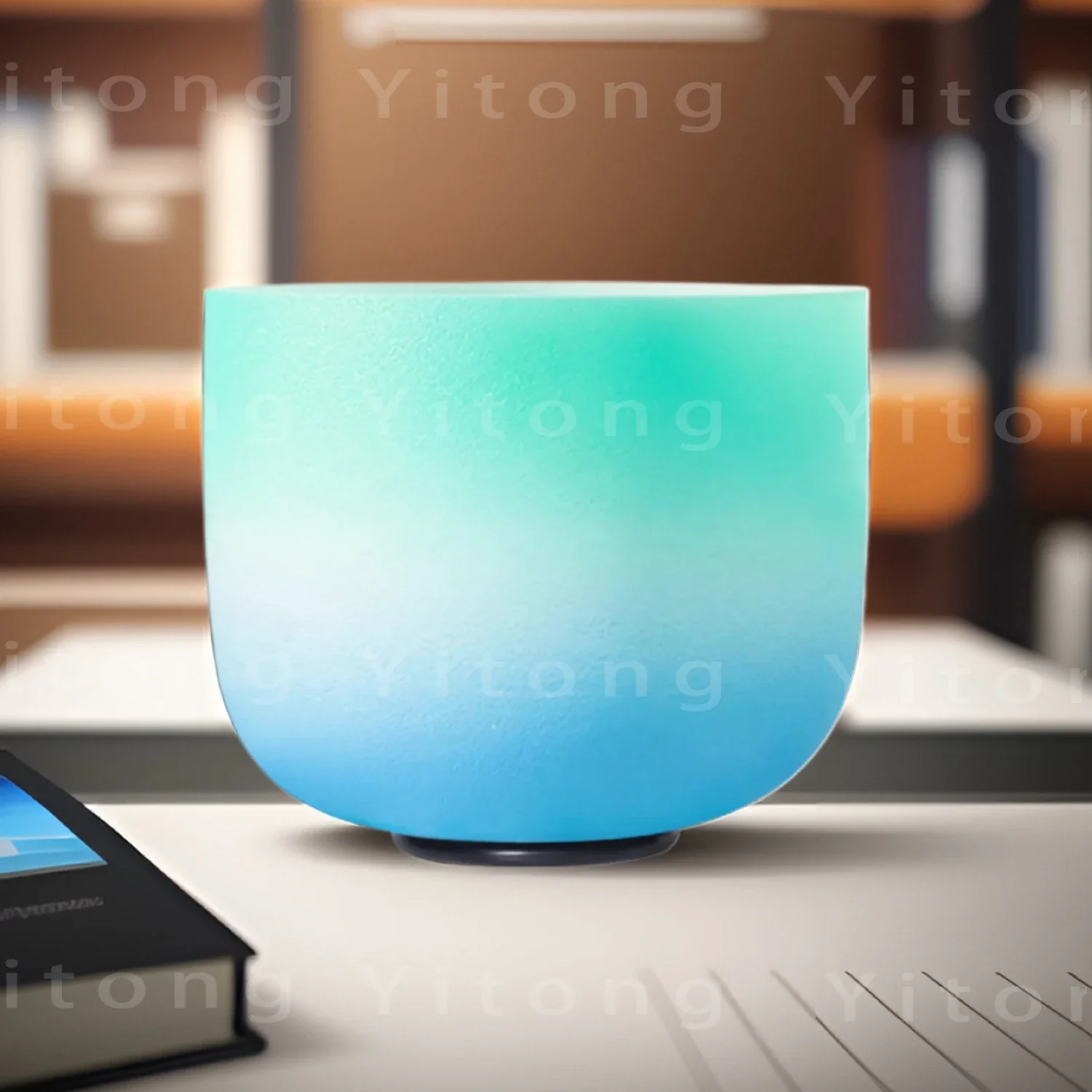 432 Hz 8 Inch Crystal Singing Bowl CDEFGAB Notes Frosted Quartz Crystal Singing Bowl Green Blue Color