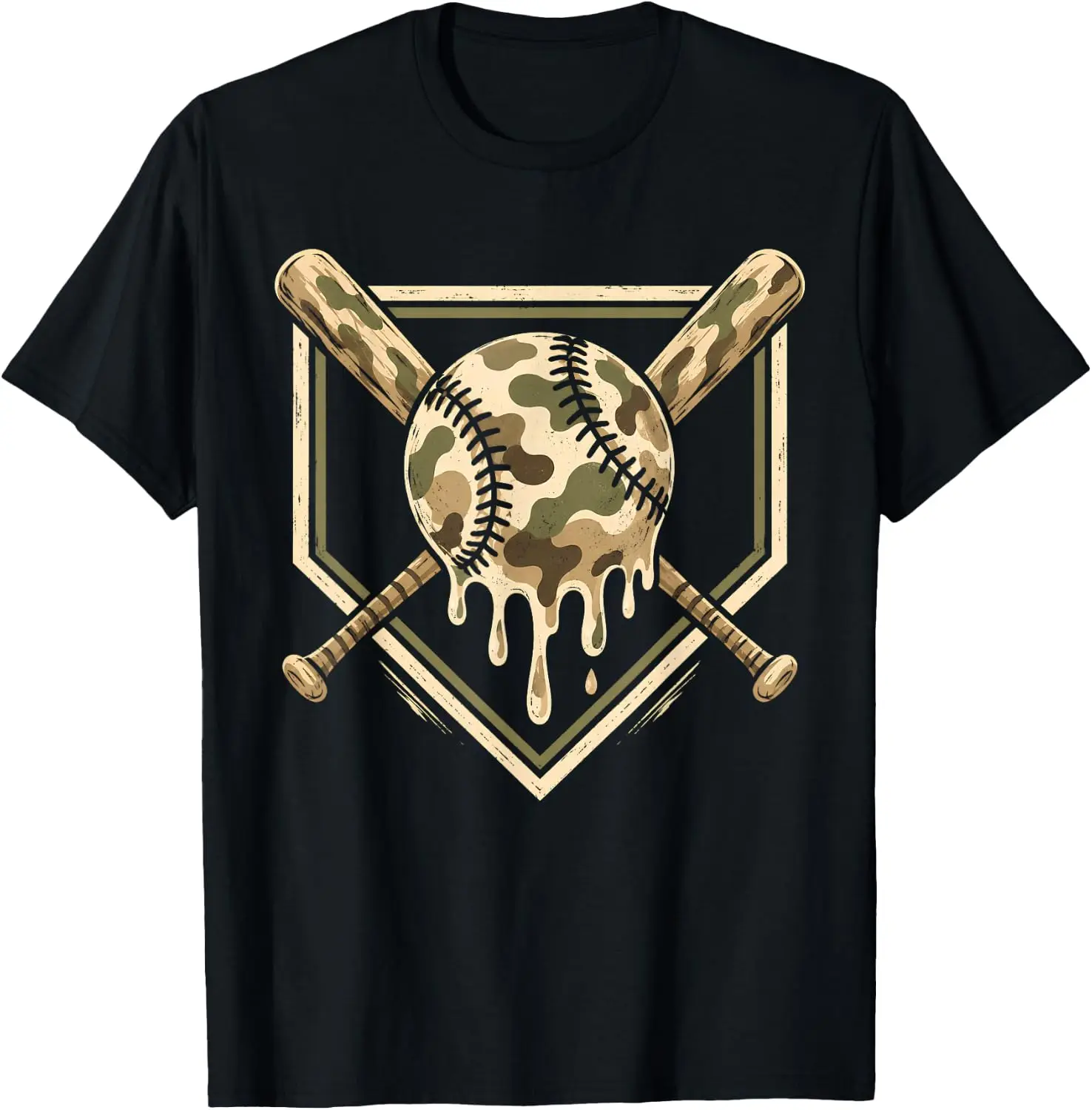 Baseball Drip Ice Cream Camo Bats Sports Men Boys Youth T-Shirt Cute Halloween Pumpkin Short-Sleeve Tee: Fun, Breathable, Pure Cotton, Stylish—Perfect for Sports, Lounging, or Casual Wear.