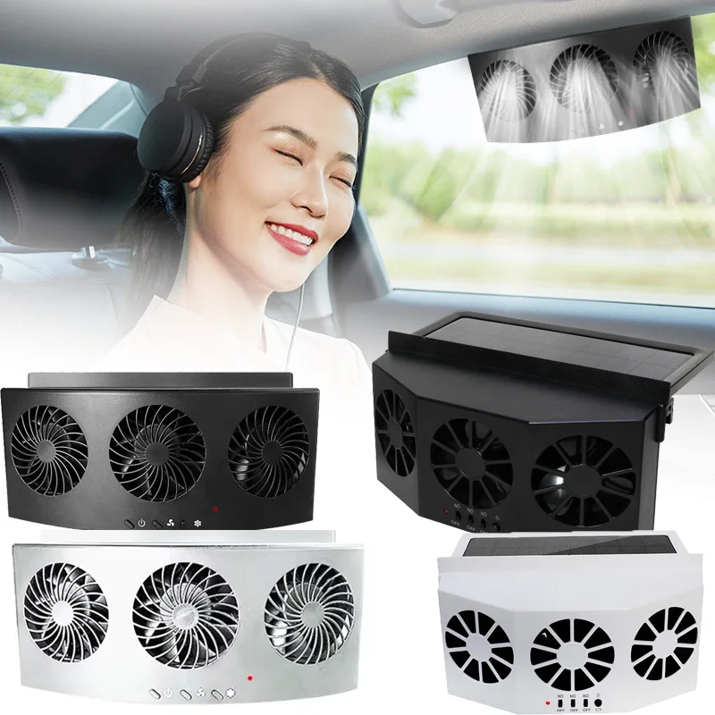 New 3 Head Car Exhaust Fan USB Rechargeable Solar High Wind Power Air Circulation Cooling Heat Dissipation Fast Cooling High