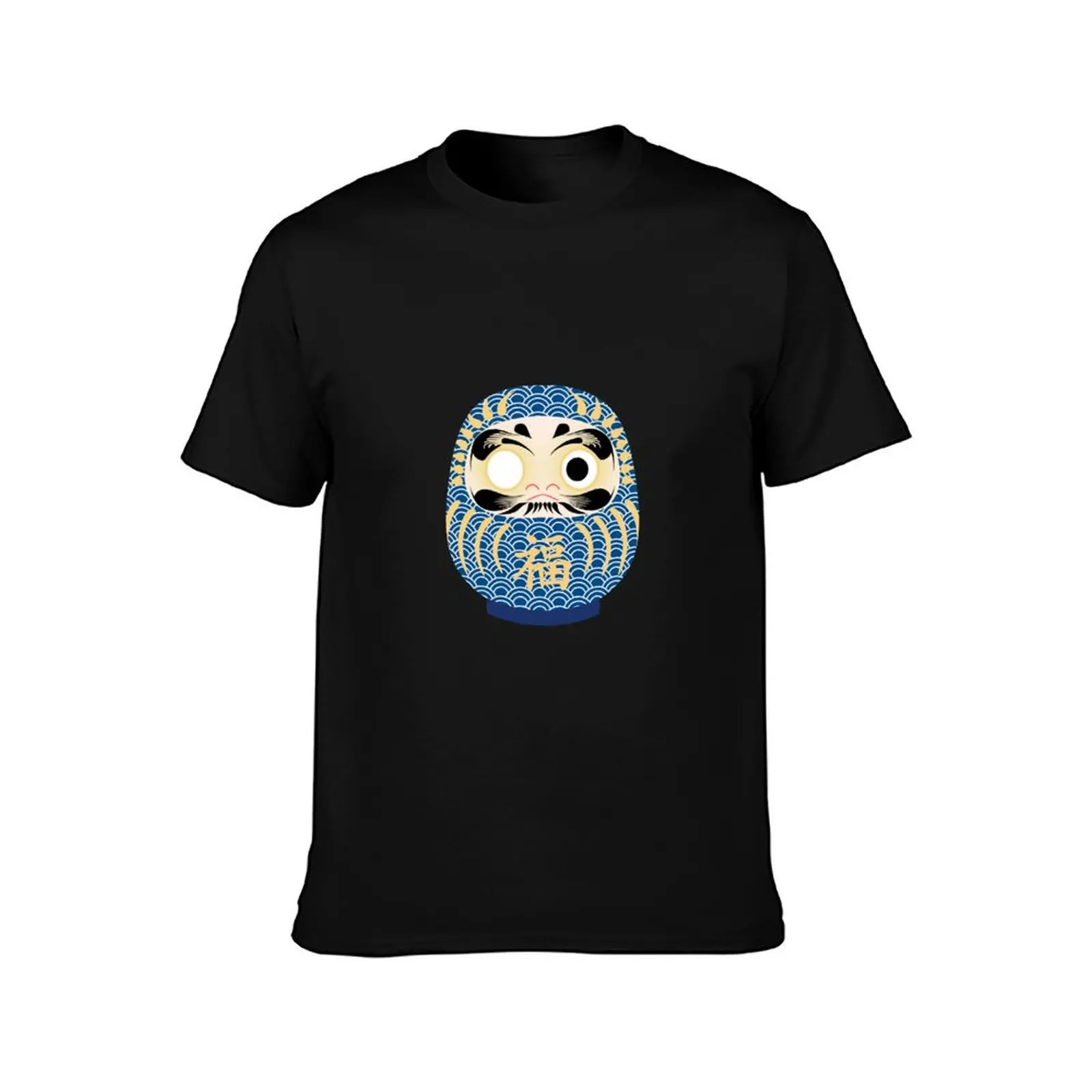 Blue Seigaiha Daruma of Tranquillity T-Shirt Casual Graphic Print Tee T-Shirt