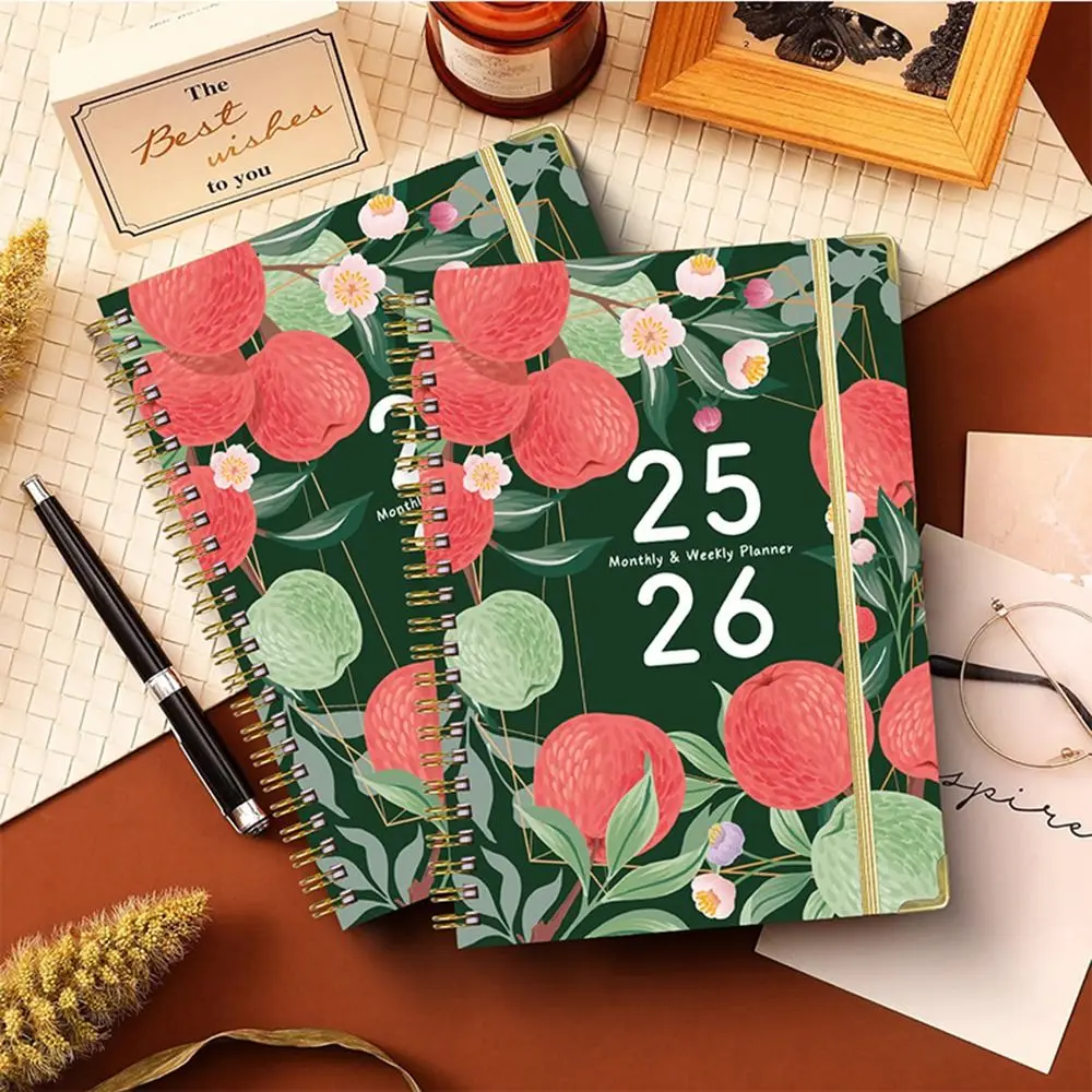 12 Months A5 Agenda Book To Do List Colorful Flower Pattern English Notebook Portable Taking Notes Binder Coil Notebook Business