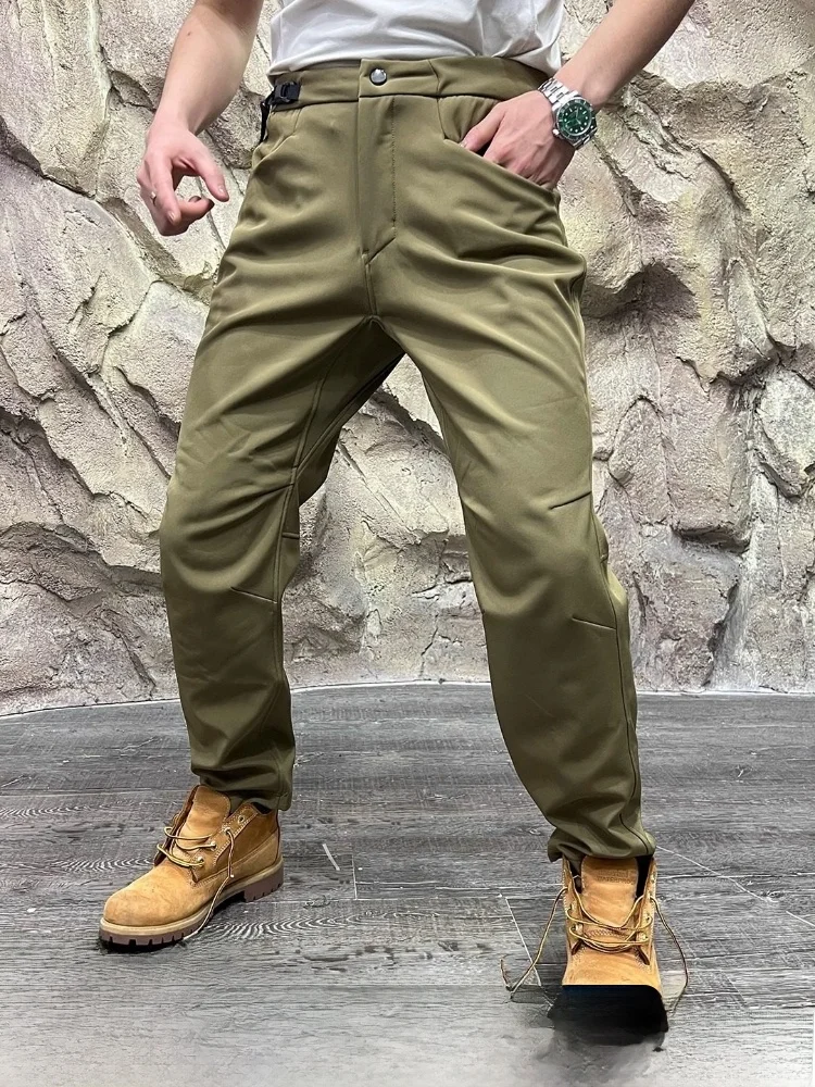 

Outdoor Men's Fce Lined Soft ell Pants Warm Plu Autumn Winter Waterproof Breathable Ci Outdoor Sle Straight Leg Tr...