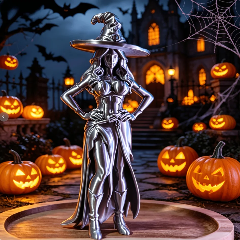 Fantasy Mini Witch Figurine 3D Printed Witch Statue Magical Ornament Halloween Tabletop Decor Witchcraft Home Desktop Decor Gift