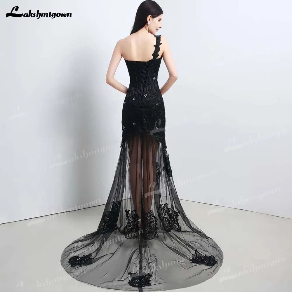 Elegant Black Long Sheer Wedding Dress For Women Lace Tulle Applique Sleeveless Slim Bridesmaid Formal Party Ball Gowns