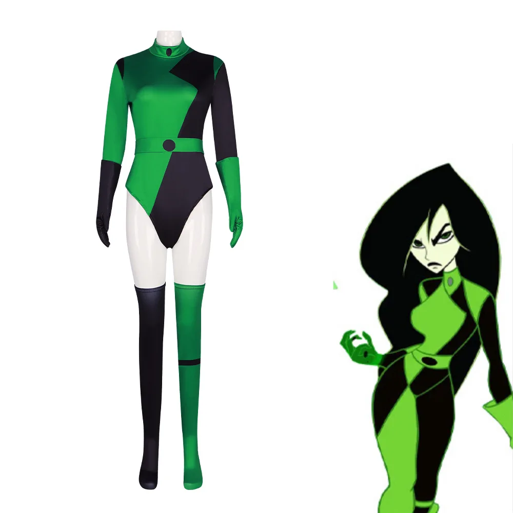 

Shego Cosplay Costume Jumpsuit Gloves Belt Women Girls Kim Possible Shego Bodysuit Outfit Fantasia Halloween Carnival Party Suit