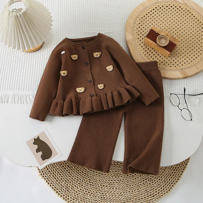 Girl Toddler 2-6 Years Baby warm 2piece Set Children Kid Clothes Sweet Bear Long-sleeve Sweater Cardigan Pants Cute Outfit