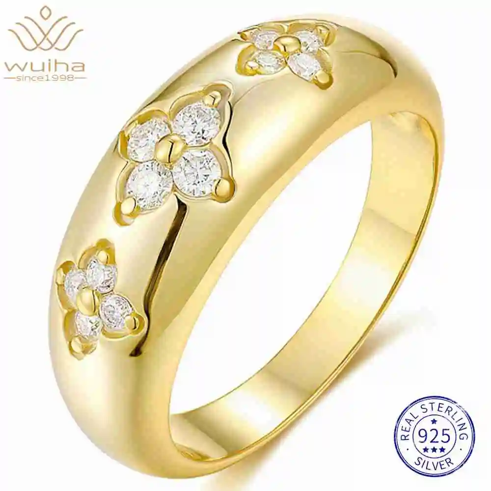 WUIHA 925 Sterling Silver VVS1 D Color GRA Real Moissanite Diamonds Wedding Band Engagement Flower Ring Yellow Gold Fine Jewelry