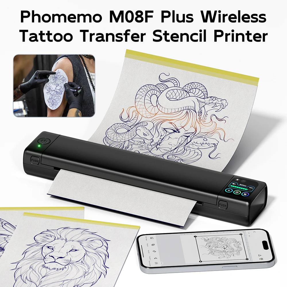 Phomemo M08F Plus Tattoo Stencil Printer with Touchscreen, Bluetooth Tattoo Printer Machine with 10pcs Premium Transfer Paper
