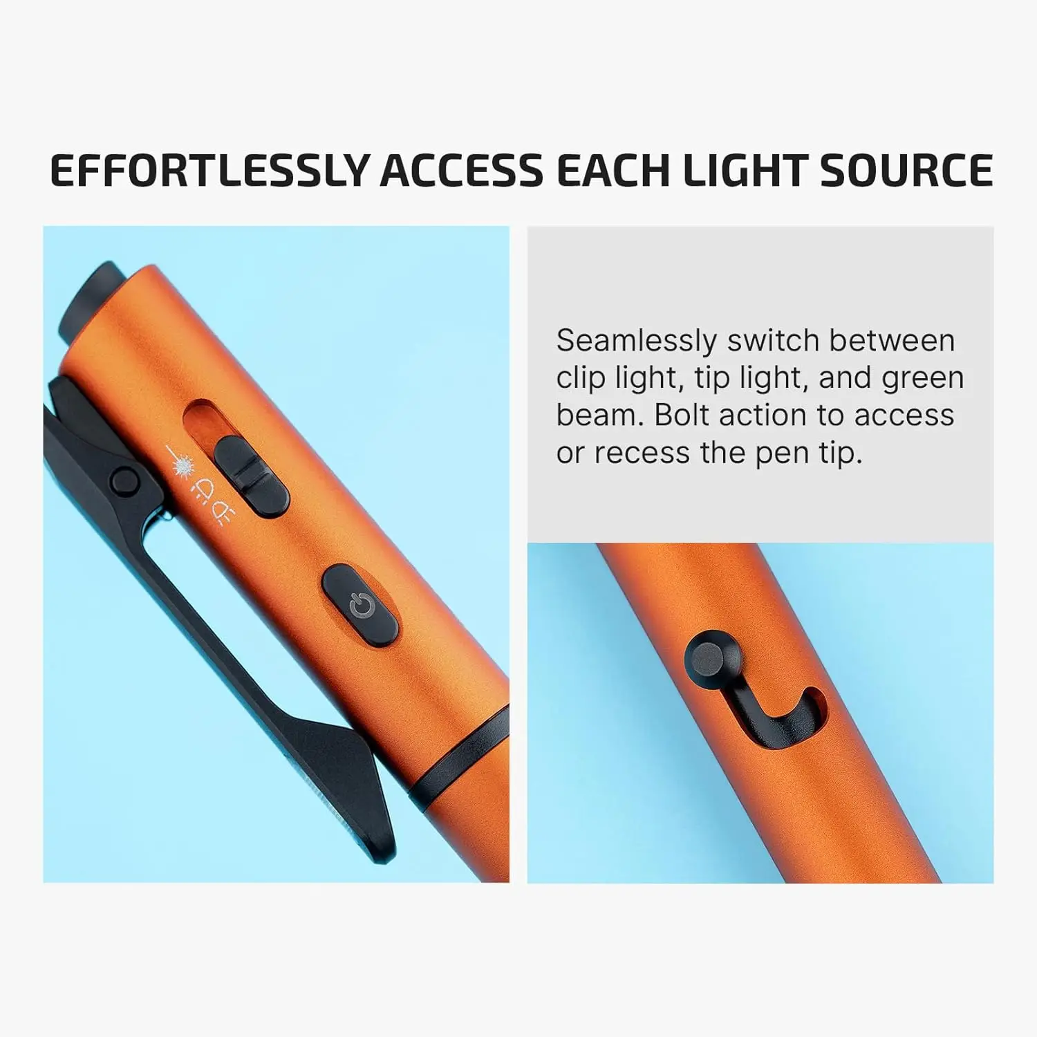 O'Pen 3 EDC Pen Light, haz verde de 120 lúmenes, linterna LED recargable USB-C, naranja
