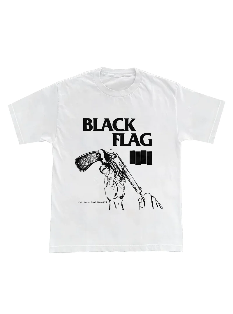 

Bla Flag Band Ro Punk American Retro High Street Loose ort Sve Men's T-irt Breathable Sweat-ng Comfortable
