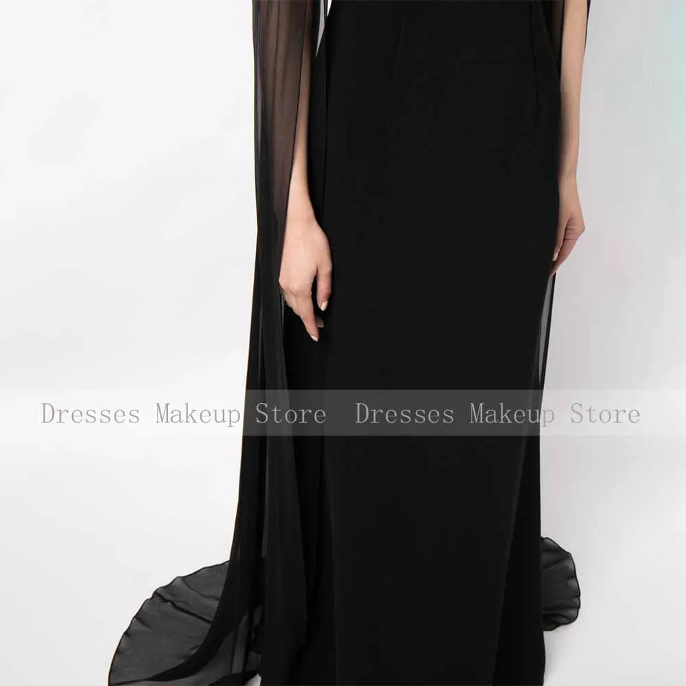 Mermaid Evening Dress Black Chiffon Clock Sleeve Crystal Luxury Wedding Party Dress Long O Neck Elegant Mother of the Bride Gown