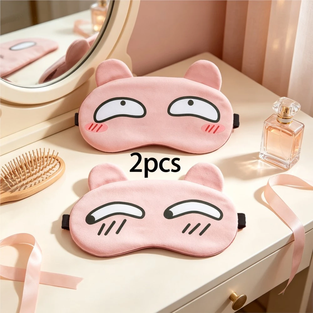 2pcs Couple Cat Ear Sleep Eye Masks Cute Cartoon Printed Light Blocking Shades for Office Student Nap Travel