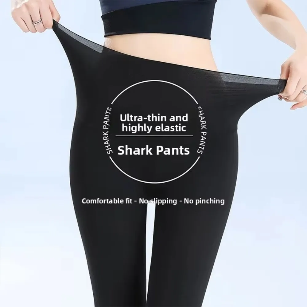 Summer Ultra-Thin Yoga Pants Ice-Silk Comfortable Shark Pants High-Waist Stretchy Women's Leggings Outerwear