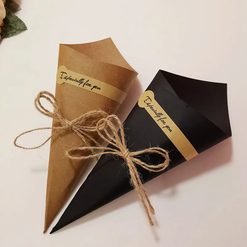 20Pcs Kraft Paper Confetti Cones Holder Stand Box Flower Tray Rustic Cones Holder Favour Boxes Wedding Birthday Party Decoration