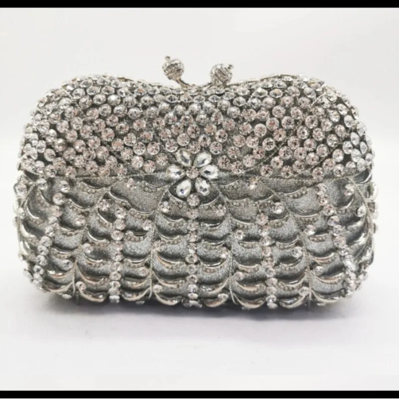 Royal Blue Fish Scale Floral Hollow Rhinestone Rectangle Clutch Luxury Chinese Style Evening Purse Mature Women Wedding Banquet view 3