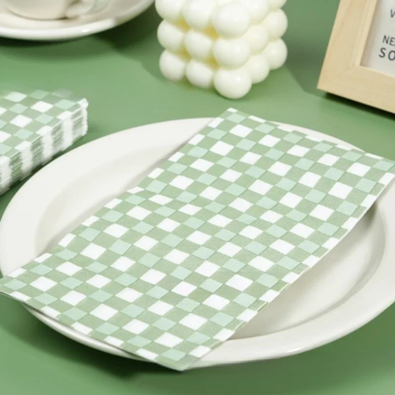 Green checkered colorful printed napkins disposable hotel cafe decorative pure wood pulp paper towels 2-Ply 20pcs/Pac 33*40cm