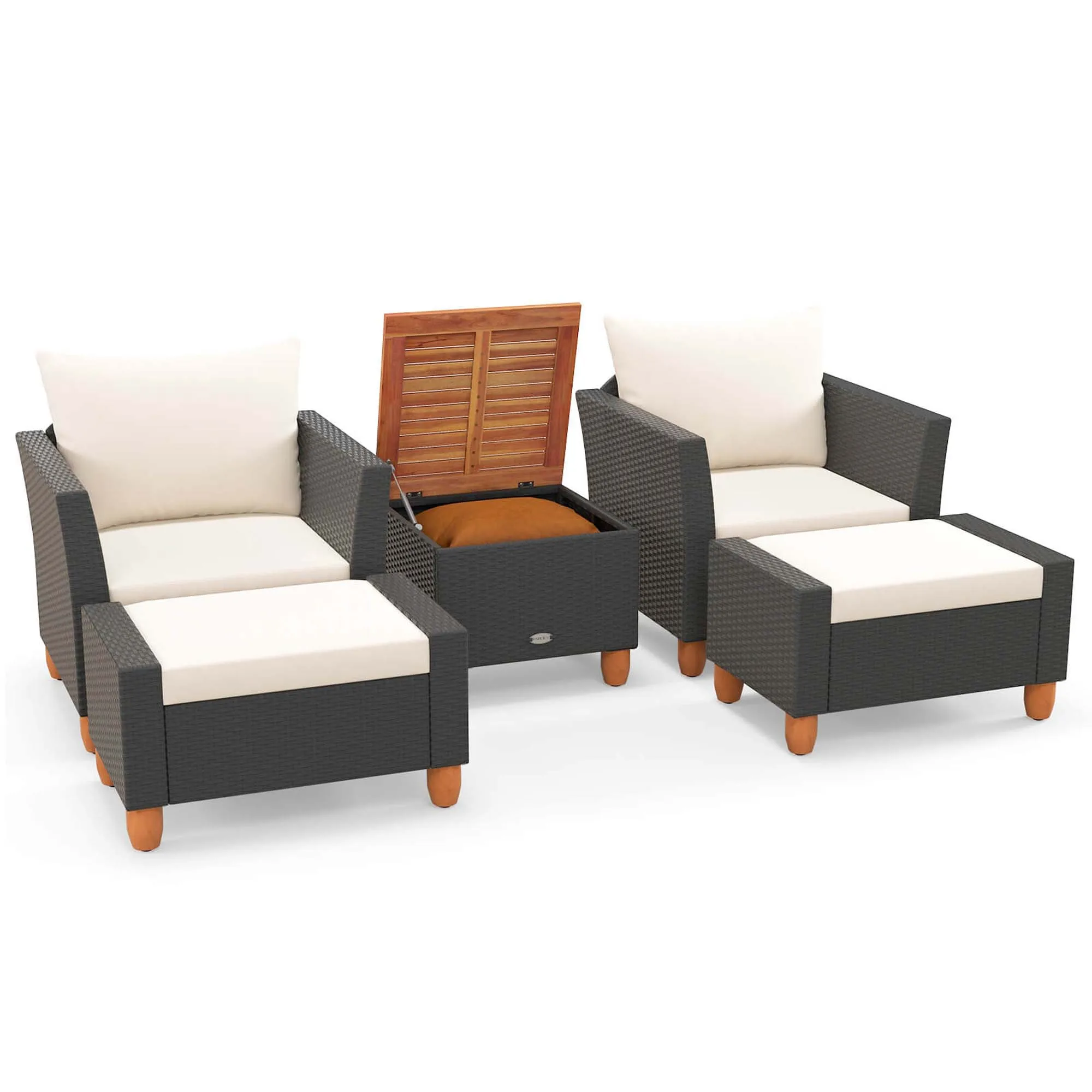 5 PCS Patio Furniture Set with Storage Table Ottomans Soft Pillows & Cushions