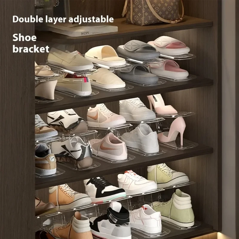 Adjustable Shoe Organizer Double-layer Footwear Support Slot Space Saving Cabinet Closet Stand Shoes Storage Rack Shoebox