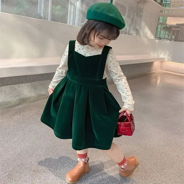 

Платье на подтяжках для девочек, весна-осень 2023, новая детская одежда, вельветовое платье, однотонное платье-жилет для маленьких девочек