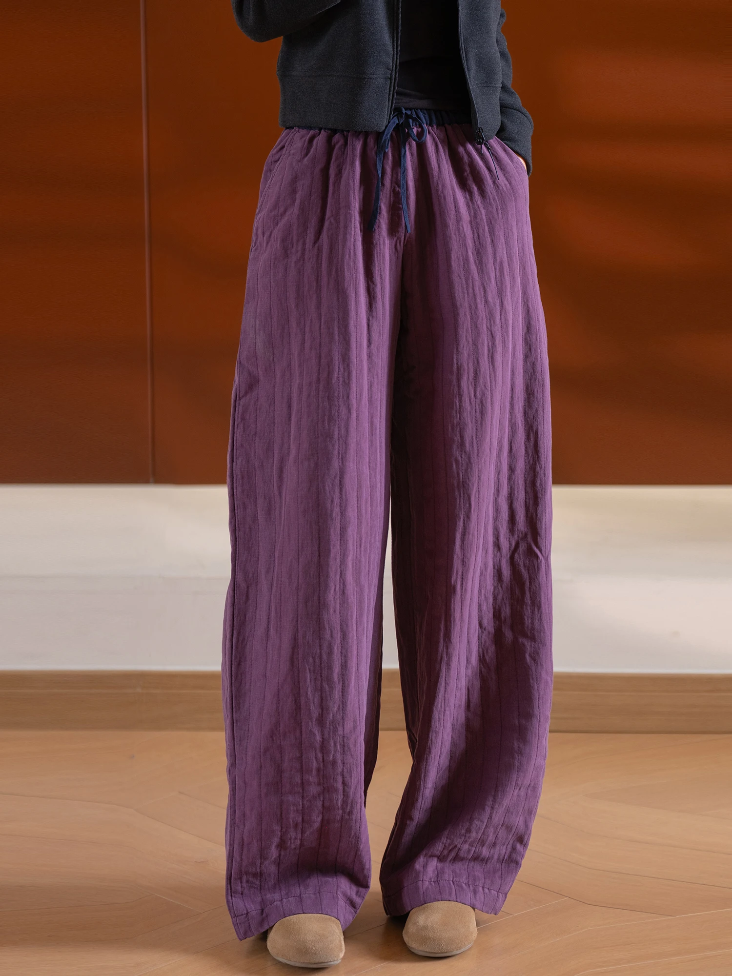 

Cloud-Like Linen Pants Women's Slimming Long Vertical Stripe Dyeing Casual Wide Leg Pants l Waist Lenzing Fiber