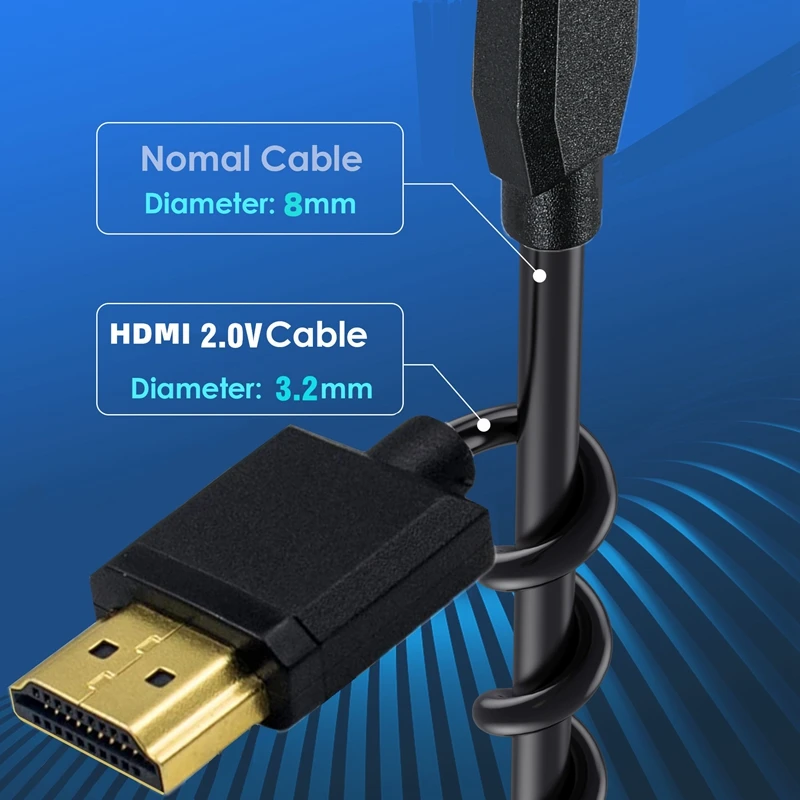 New 4K*2K@60HZ OD 3.2mm HDMI-compatible Spiral Cable HDMI-compatible 2.0 to 90 DegreeStretch Spring Flexible Thin HD Cable