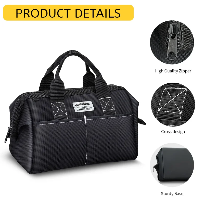 حقيبة أدوات، منظم أدوات منزلي واسع الفم مقاس 12 بوصة، حقيبة يد تخزين محمولة لمفكات البراغي، الشدات، كماشة، بقاعدة قوية