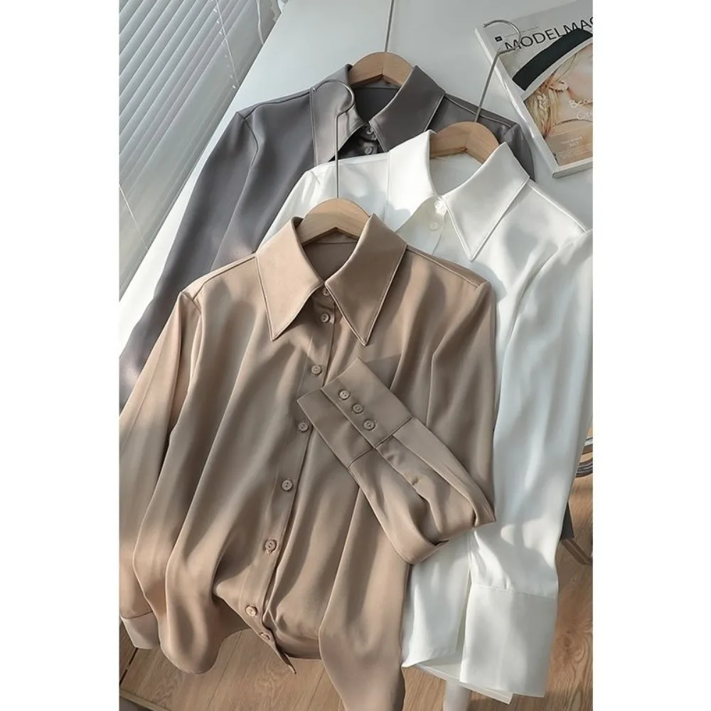 Chemise en mousseline de soie de haute qualité pour femmes, haut à manches longues, col pointu, style adt, nouvelle mode, printemps et automne 2024