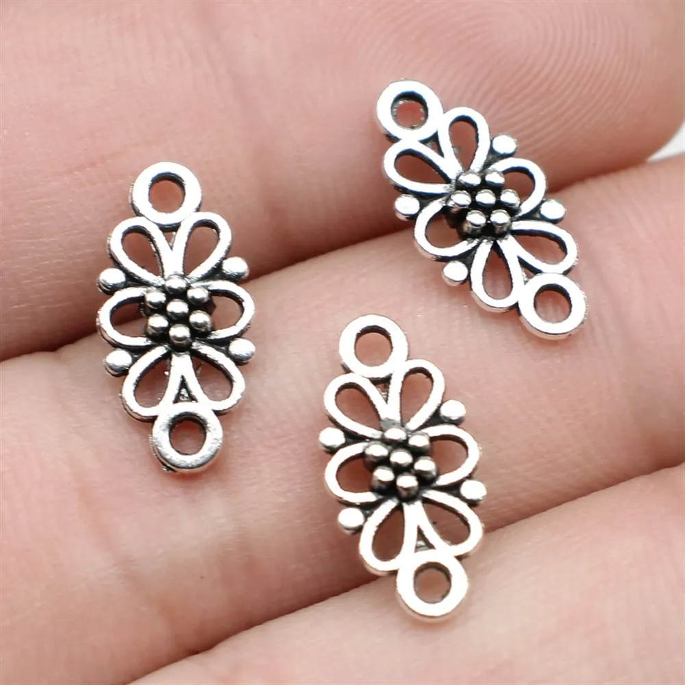 400pcs 16x8mm Flower Connector Connector DIY Jewelry Findings Accessories Charm Antique Silver Color