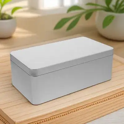 

DOITOOL Large Seamless Tin Box with Lid Rectangle Silver Storage Container for Tea Leaves Candy Trinkets and Small Items