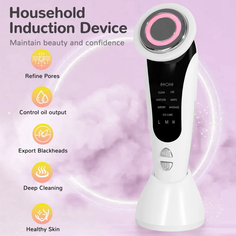 7 in 1 Facial Massager EMS Face Lifting Device with Vibration Hot Compress Skin Rejuvenation Face Firming Deep Cleansing Beauty