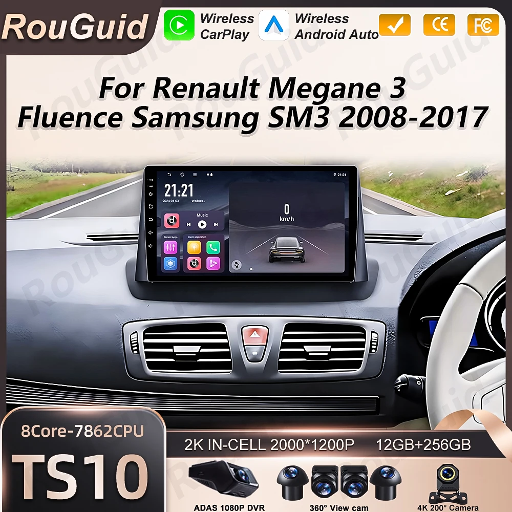 

Android 16 Car Radio For Renault Megane 3 Fluence Samsung SM3 2008 - 2014 Multimedia Player Carplay Auto GPS Stereo BT Wifi DSP