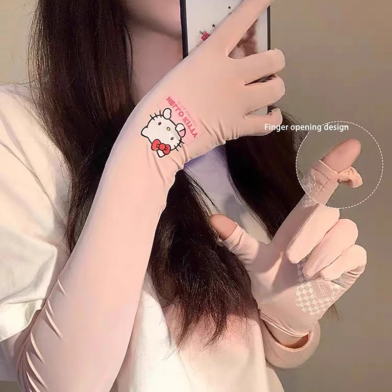 

Sanrio Hello Kitty Sun Gloves Kuromi UPF50+ Cooling Fingerless Touchscreen Breathable UV Protection For Outdoor Cycling Driving