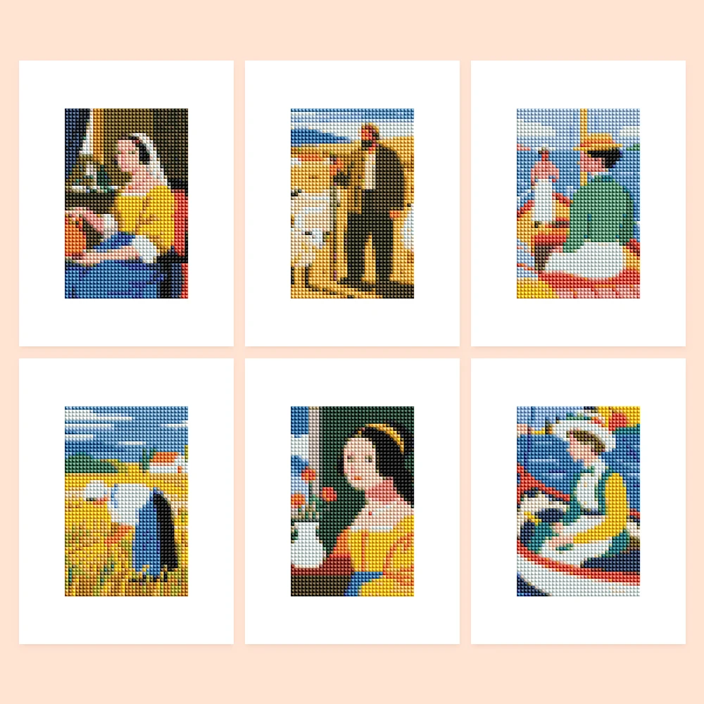6pc Classic Art Reproduction Diy Mini Diamond Painting Pastoral Art Famous Painting Portraits Simple Home Decor Gift