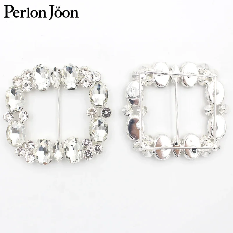 2pcs 7.3cm(inner 3.5cm) Flashing square belt buckel rhinestone big glass crystal decoration for wedding dress accessories KT025