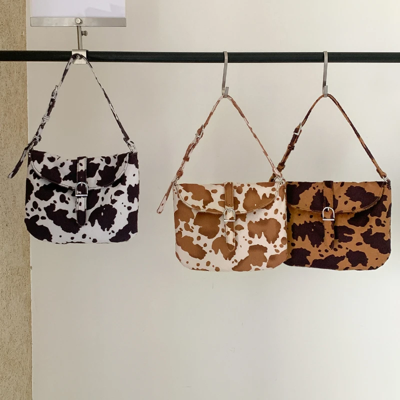 

Women Hobo Shoulder Bag Milk Cow Pattern Underarm Bag Fashion Crossbody Purse for Autumn Winter