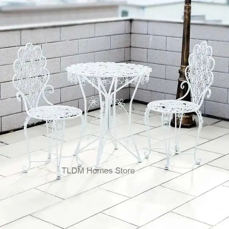 مجموعة طاولة وكرسي حديقة مستديرة في الهواء الطلق، مجموعة أثاث فناء الشرفة، طاولة شرفة فاخرة حديثة وكرسي ثلاث قطع للفناء #2